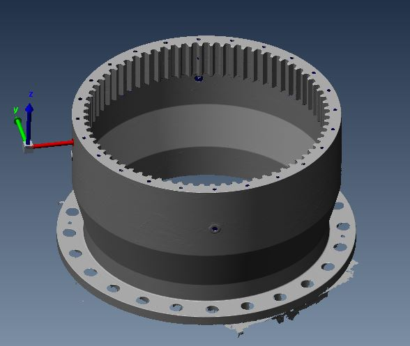 Modelo digital do componente mecânico com engrenagem interna